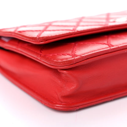 Chanel Calfskin Diamond Stitch Wallet On Chain WOC Red 9 of 17