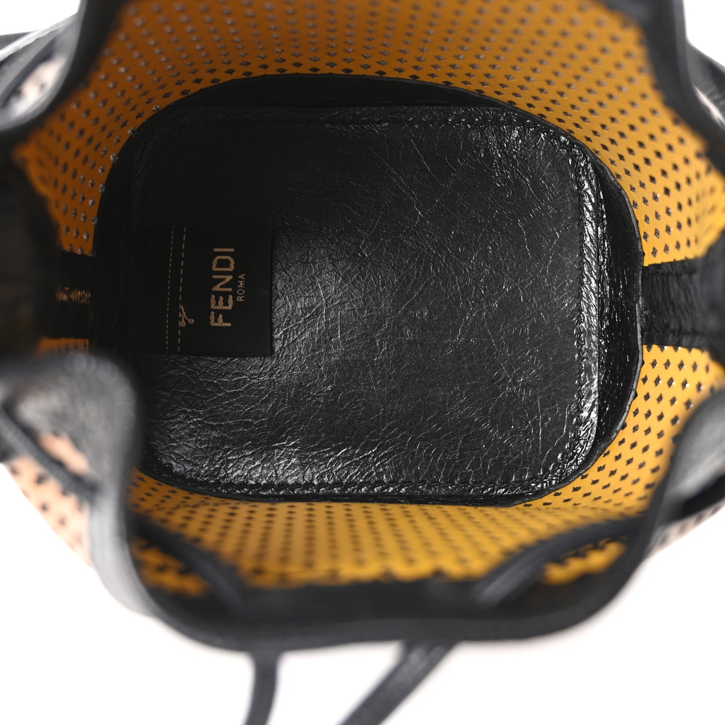 Vitello Liberty Glossy Lambskin F is Fendi Perforated Mini Mon Tresor Bucket Bag Sand Mimosa Black
