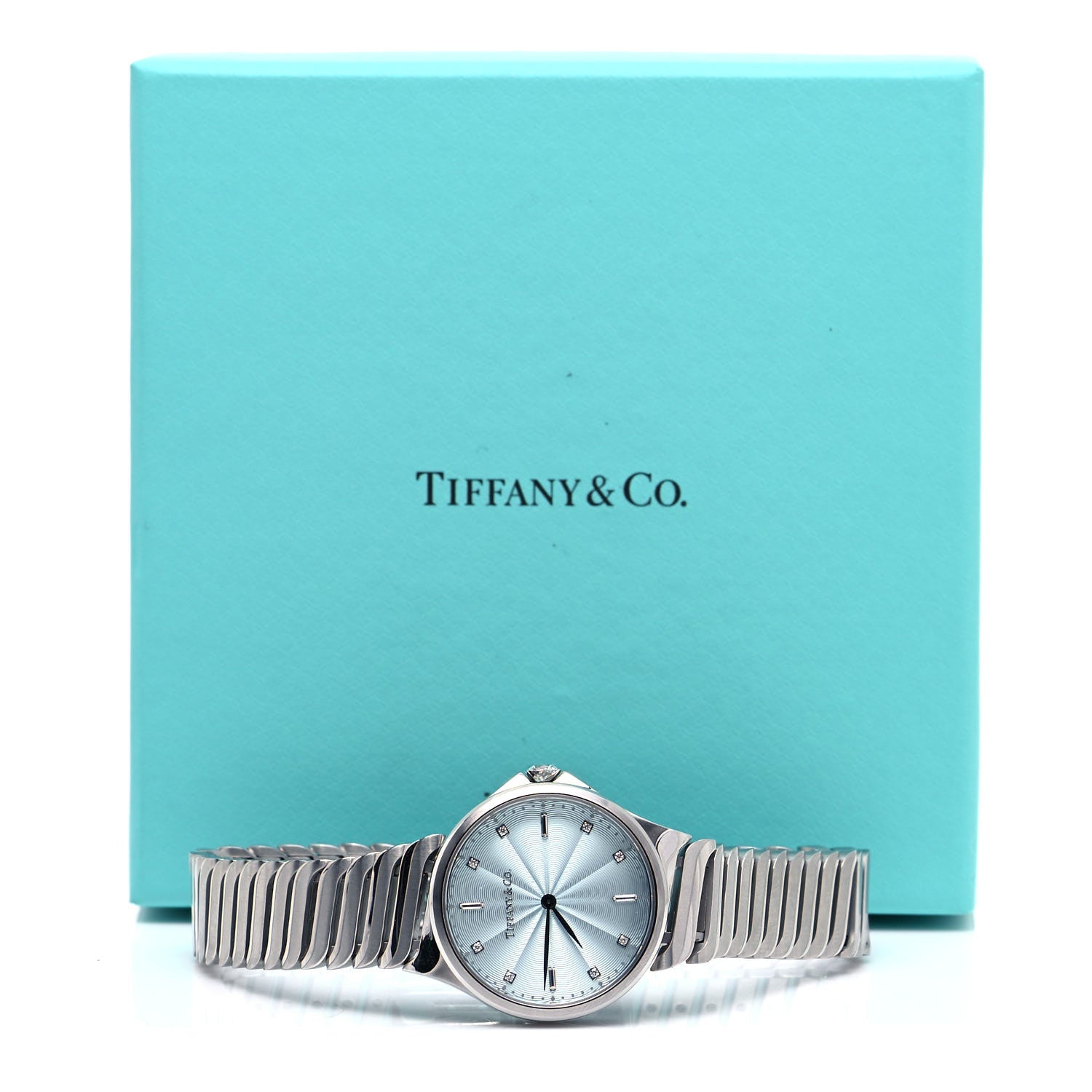 Tiffany Stainless Steel Diamond 28mm Metro 2-Hand Quartz Watch Ice Blue 5 of 5