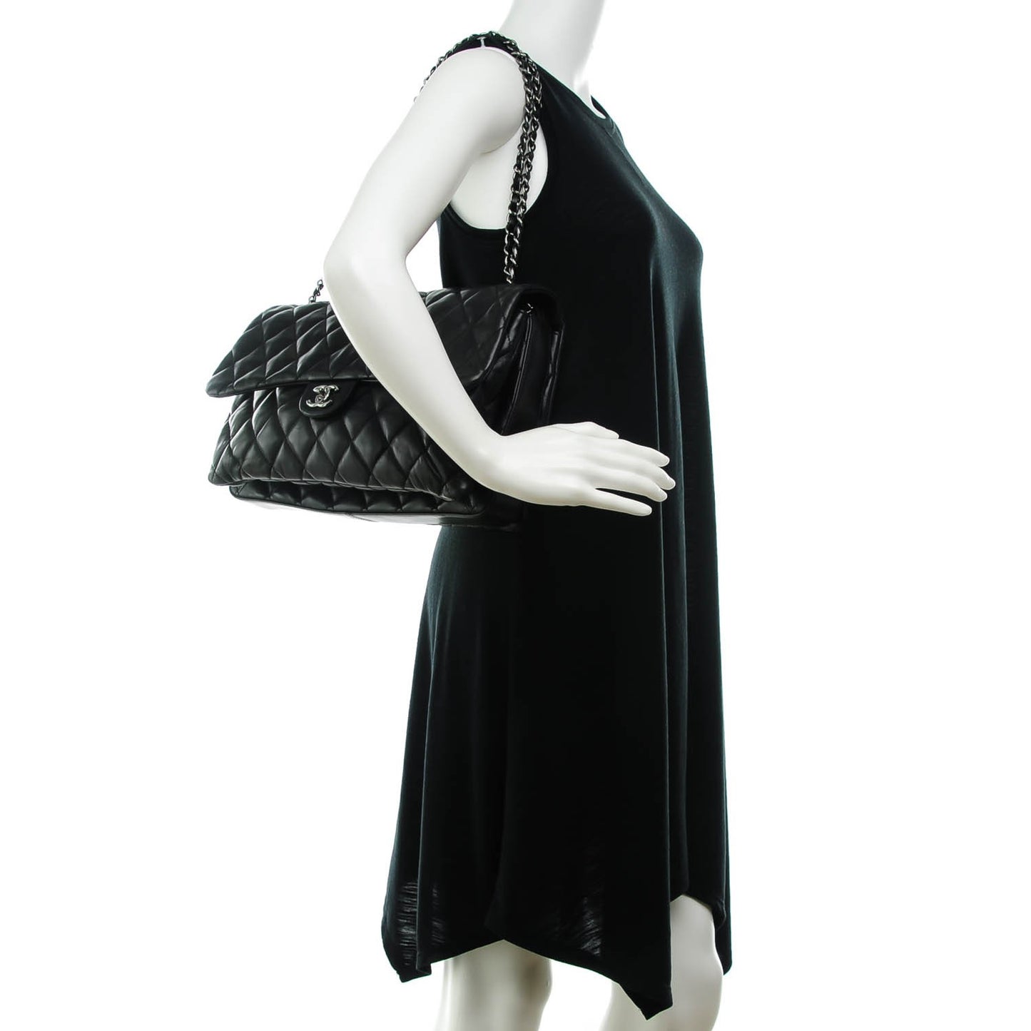 Lambskin Quilted Maxi 3 Flap Black
