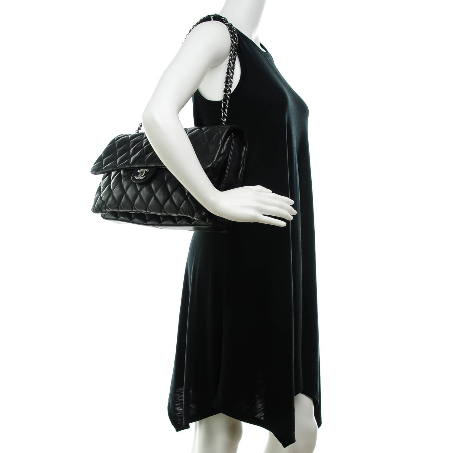 Chanel Lambskin Quilted Maxi 3 Flap Black 2 of 8