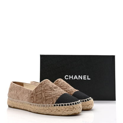 Chanel Velvet Grosgrain Quilted Camellia CC Espadrilles 36 Beige Black 9 of 9