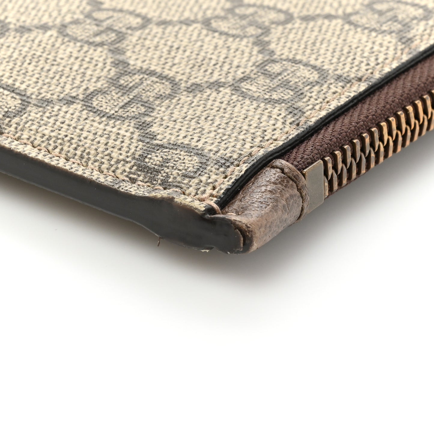 GG Supreme Monogram Neo Vintage Zip Wristlet Pouch Beige New Acero Crop
