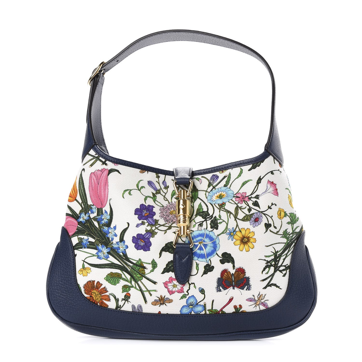 Gucci Canvas Flora Medium Jackie Hobo Blue Agata 1 of 10