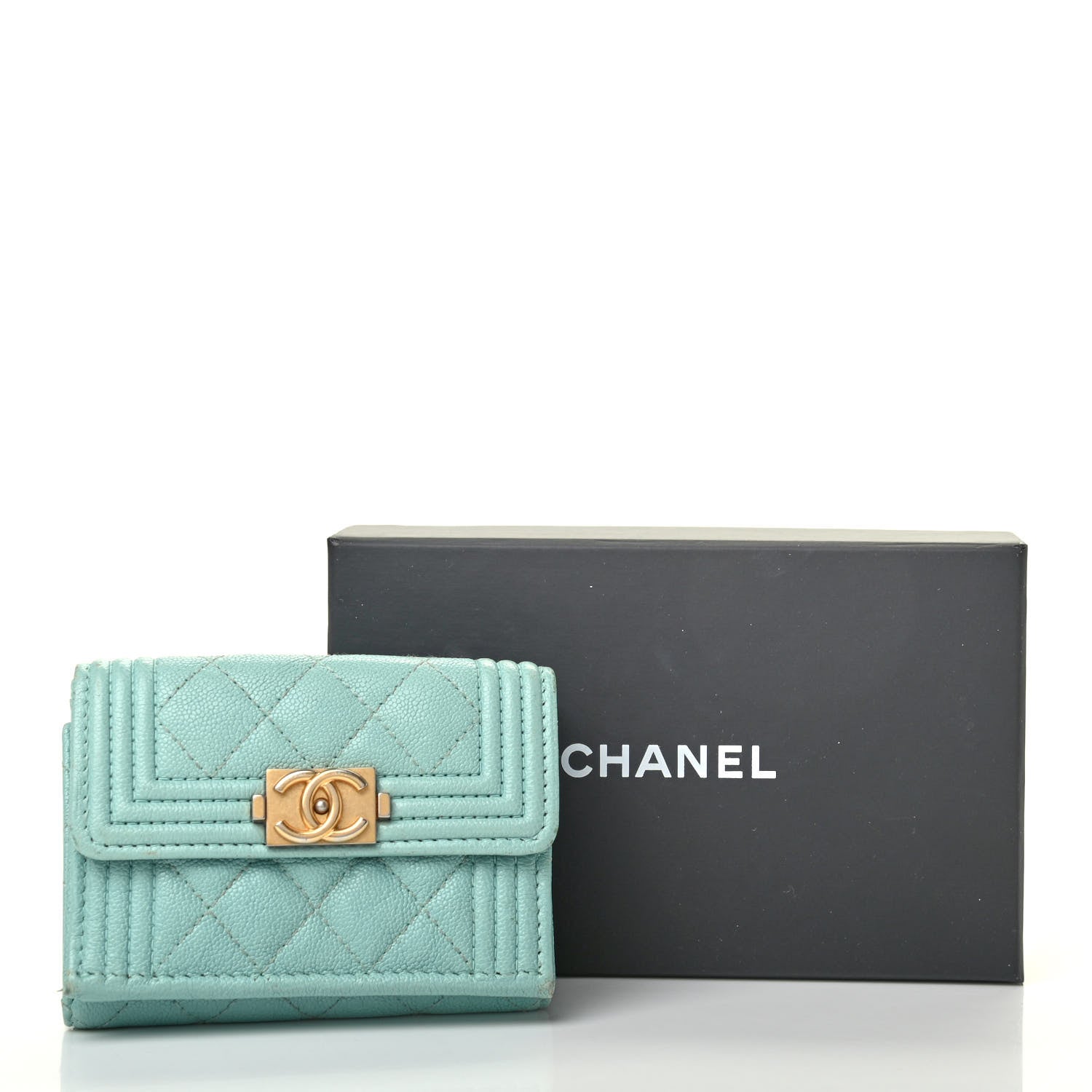 Chanel Caviar Quilted Small Boy Flap Wallet Light Blue 9 of 9