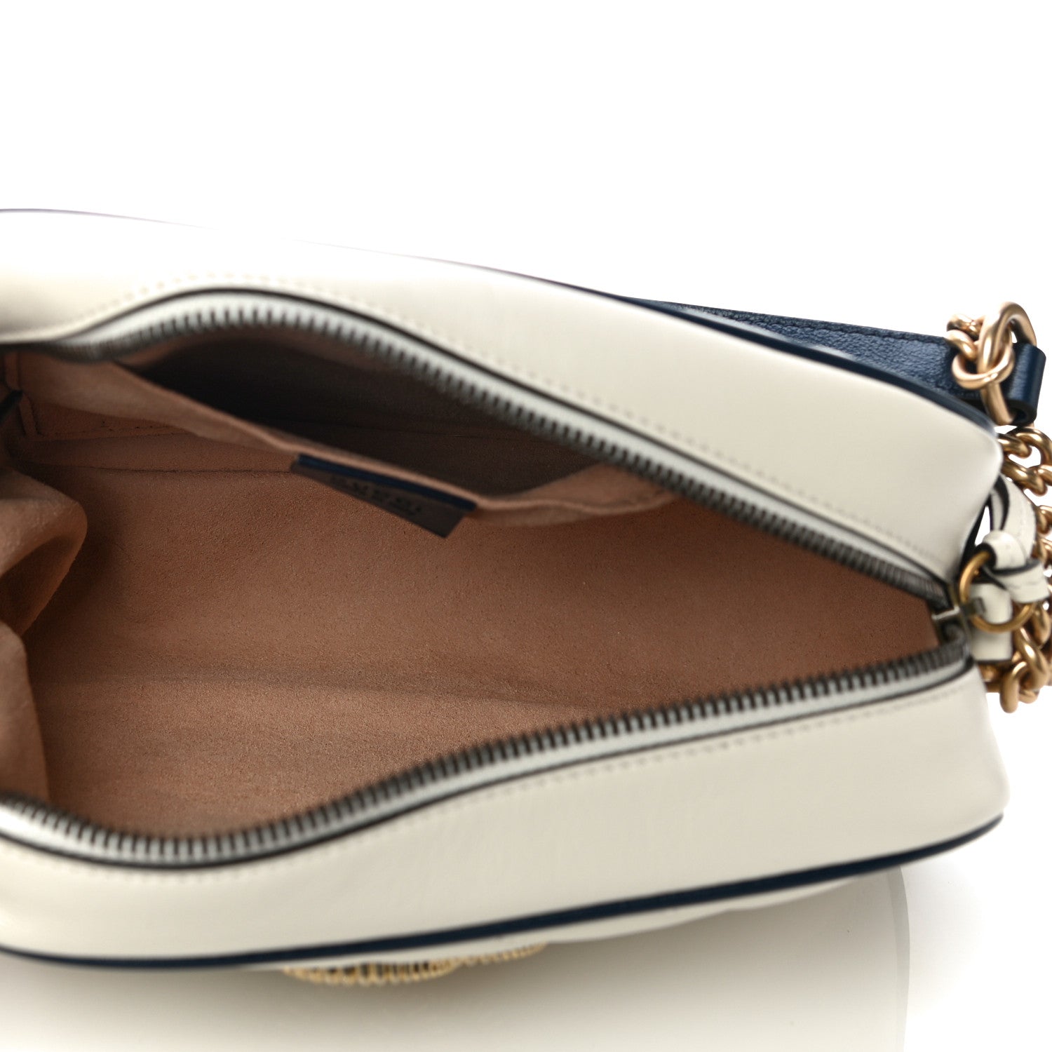 Gucci Vintage Effect Calfskin Matelasse Diagonal Small Torchon GG Marmont Chain Shoulder Bag Mystic White Blue Agata 5 of 11