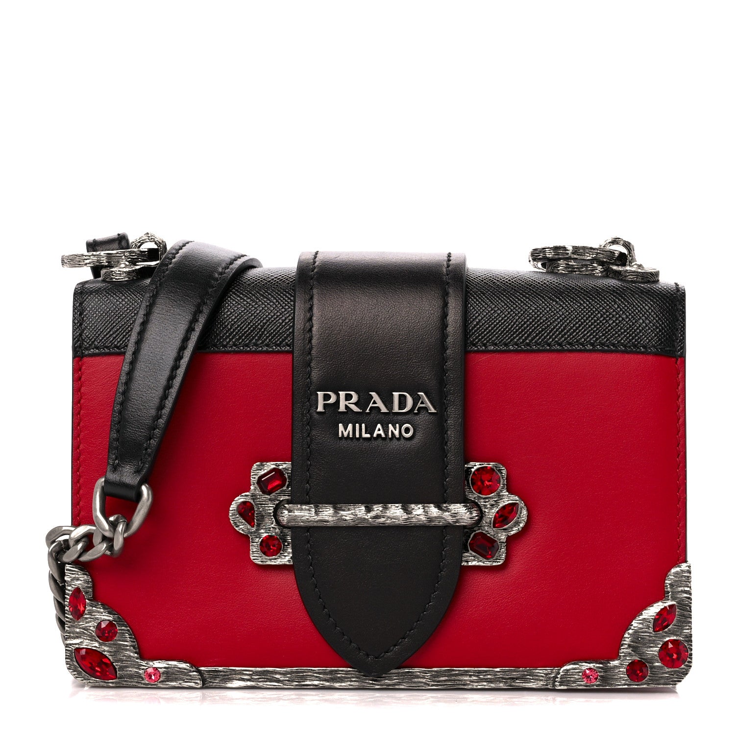 Prada City Calfskin Saffiano Crystal Cahier Bag Fuoco Black 1 of 11