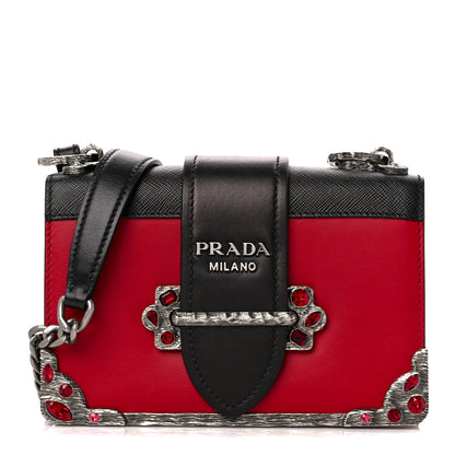 Prada City Calfskin Saffiano Crystal Cahier Bag Fuoco Black 1 of 11