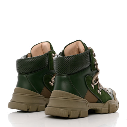Gucci X SEGA Calfskin Suede Technical Canvas Womens Flashtrek High-Top Sneakers 39.5 Olive Green Ardesia 4 of 13