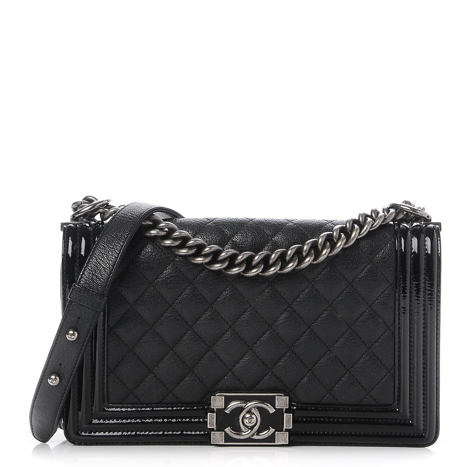 Chanel Goatskin Quilted Patent Medium Duo Boy Flap Black 1 of 8
