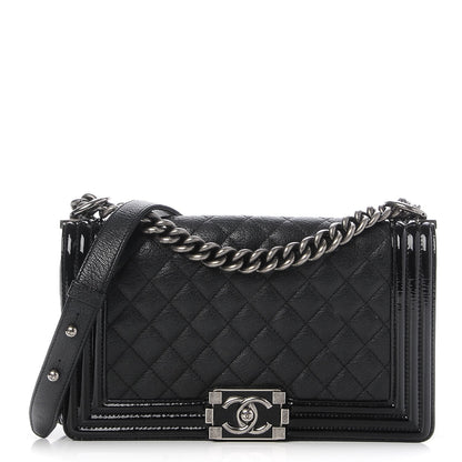 Chanel Goatskin Quilted Patent Medium Duo Boy Flap Black 1 of 8