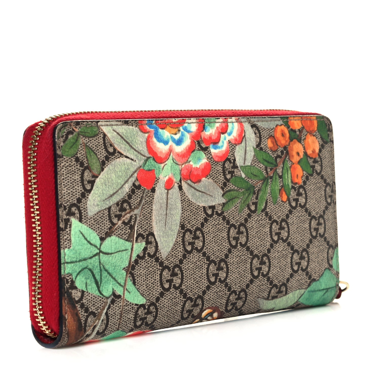 GG Supreme Monogram Tian Zip Around Wallet Beige Multicolor Red