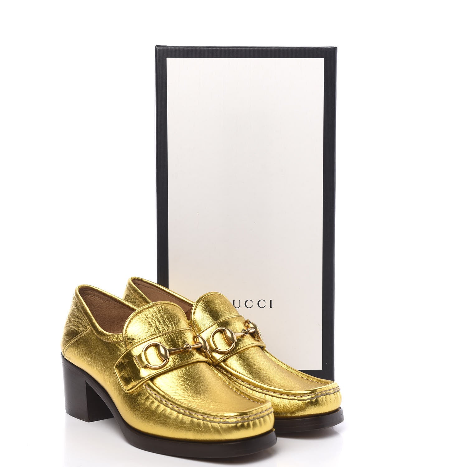 Gucci Metallic Malaga Kid Horsebit Loafer Pumps 35.5 Gold 9 of 9