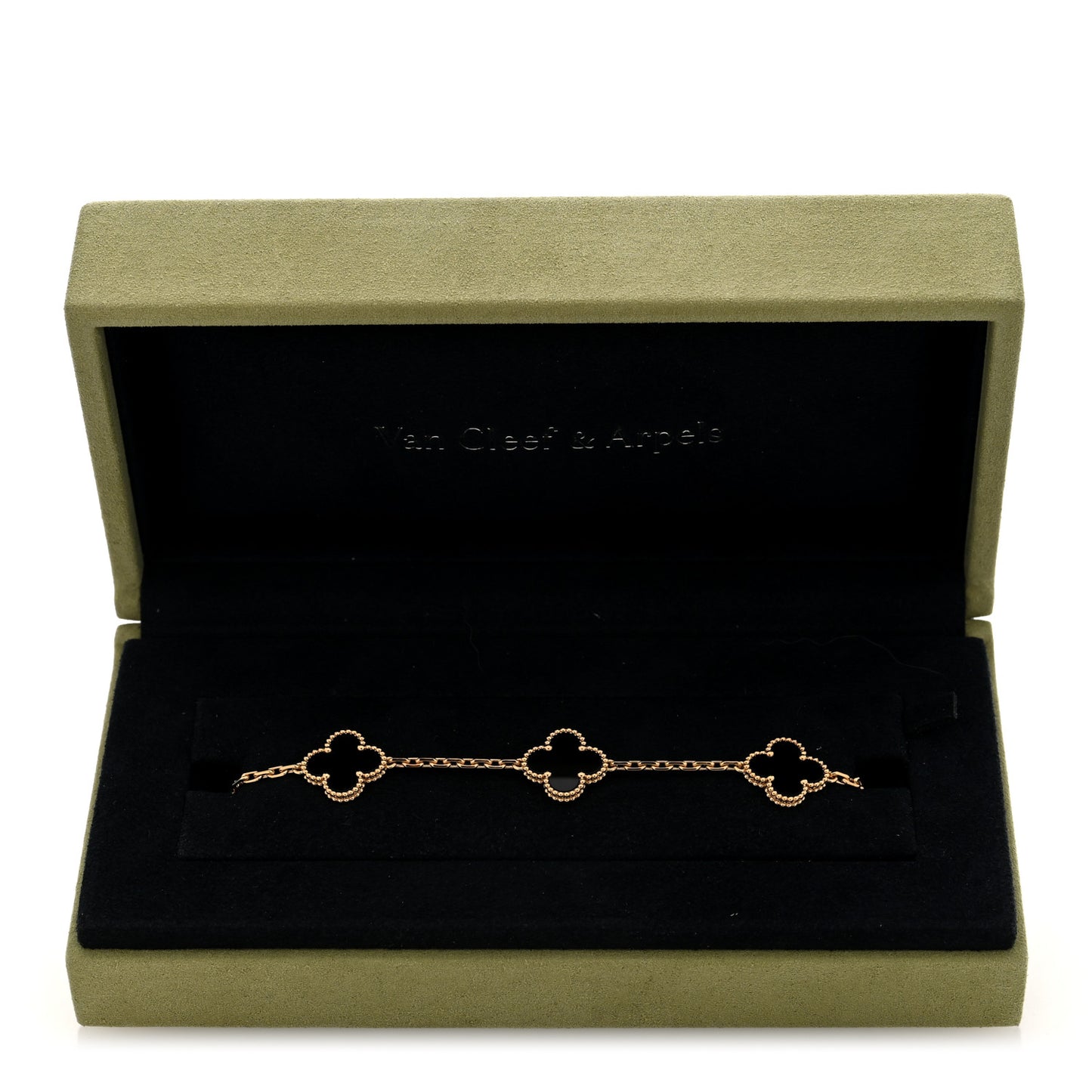 18K Yellow Gold Black Onyx 5 Motifs Vintage Alhambra Bracelet