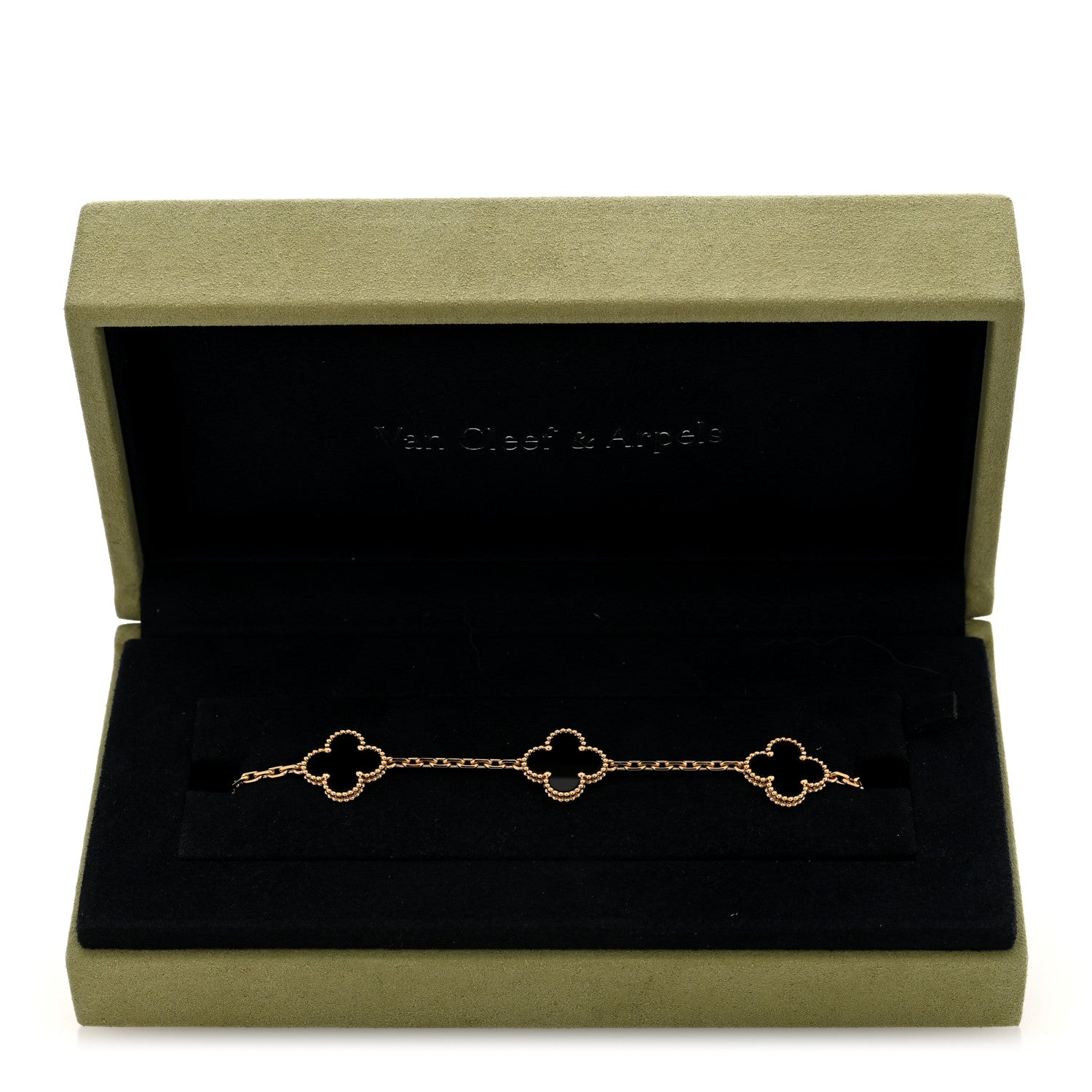 Van Cleef & Arpels 18K Yellow Gold Black Onyx 5 Motifs Vintage Alhambra Bracelet 4 of 4