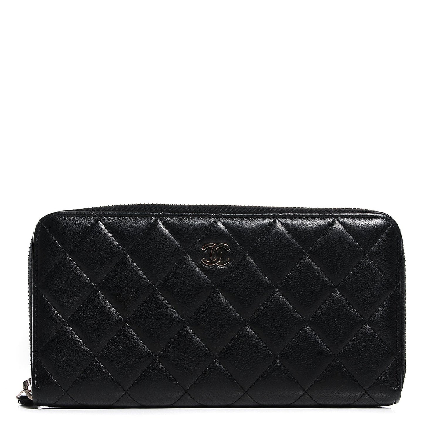 Lambskin Quilted Large Gusset Zip Around Wallet Black