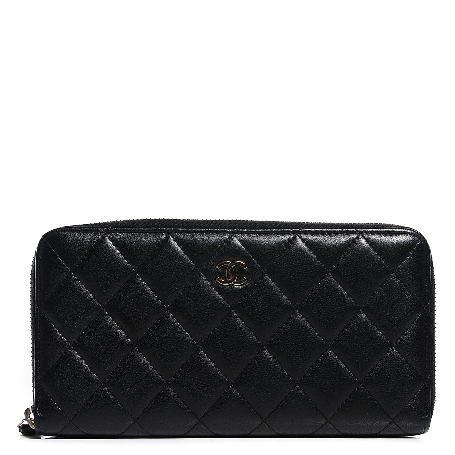 Chanel Lambskin Quilted Large Gusset Zip Around Wallet Black 1 of 9