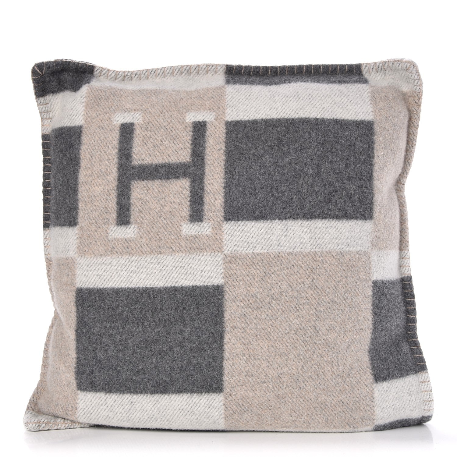 Hermes Wool Cashmere Avalon Bayadere Pillow PM Galet Ecru 1 of 6