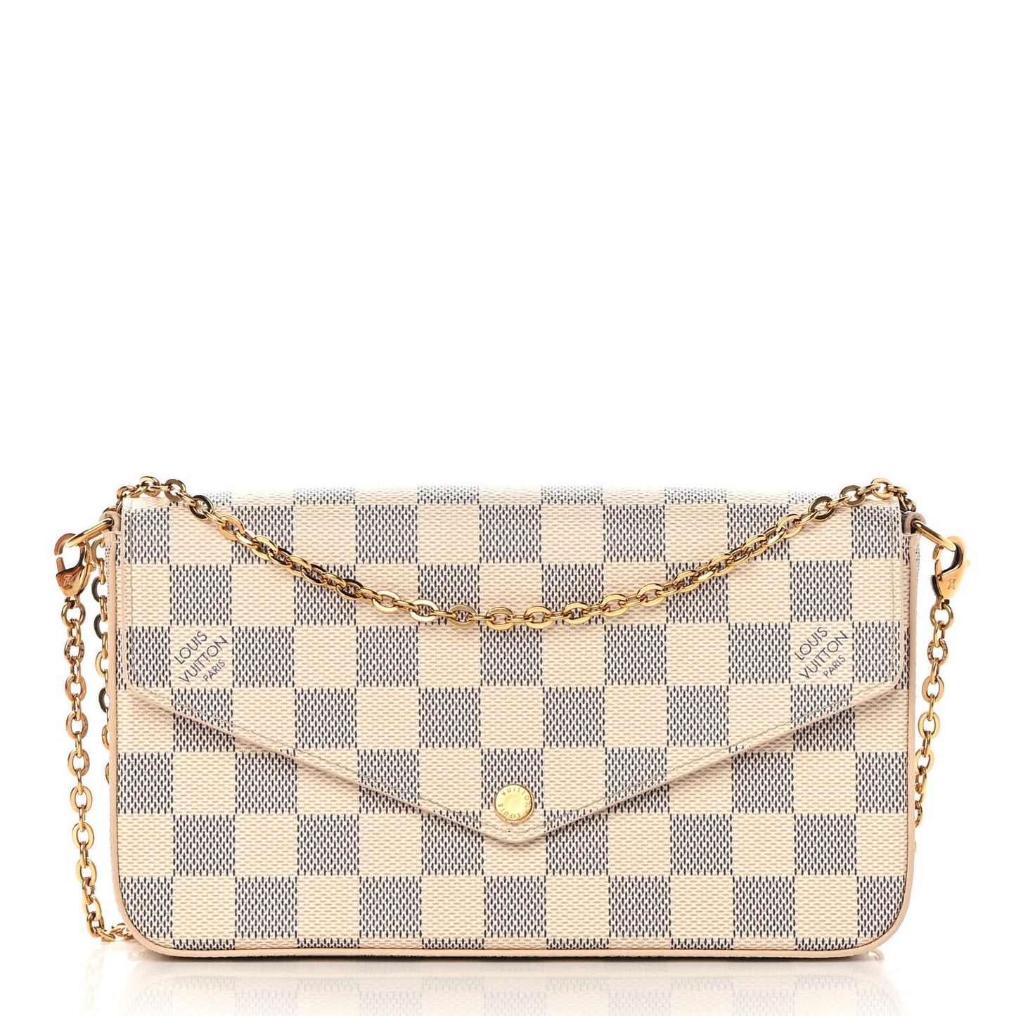 Damier Azur Pochette Felicie Chain Wallet Rose Ballerine