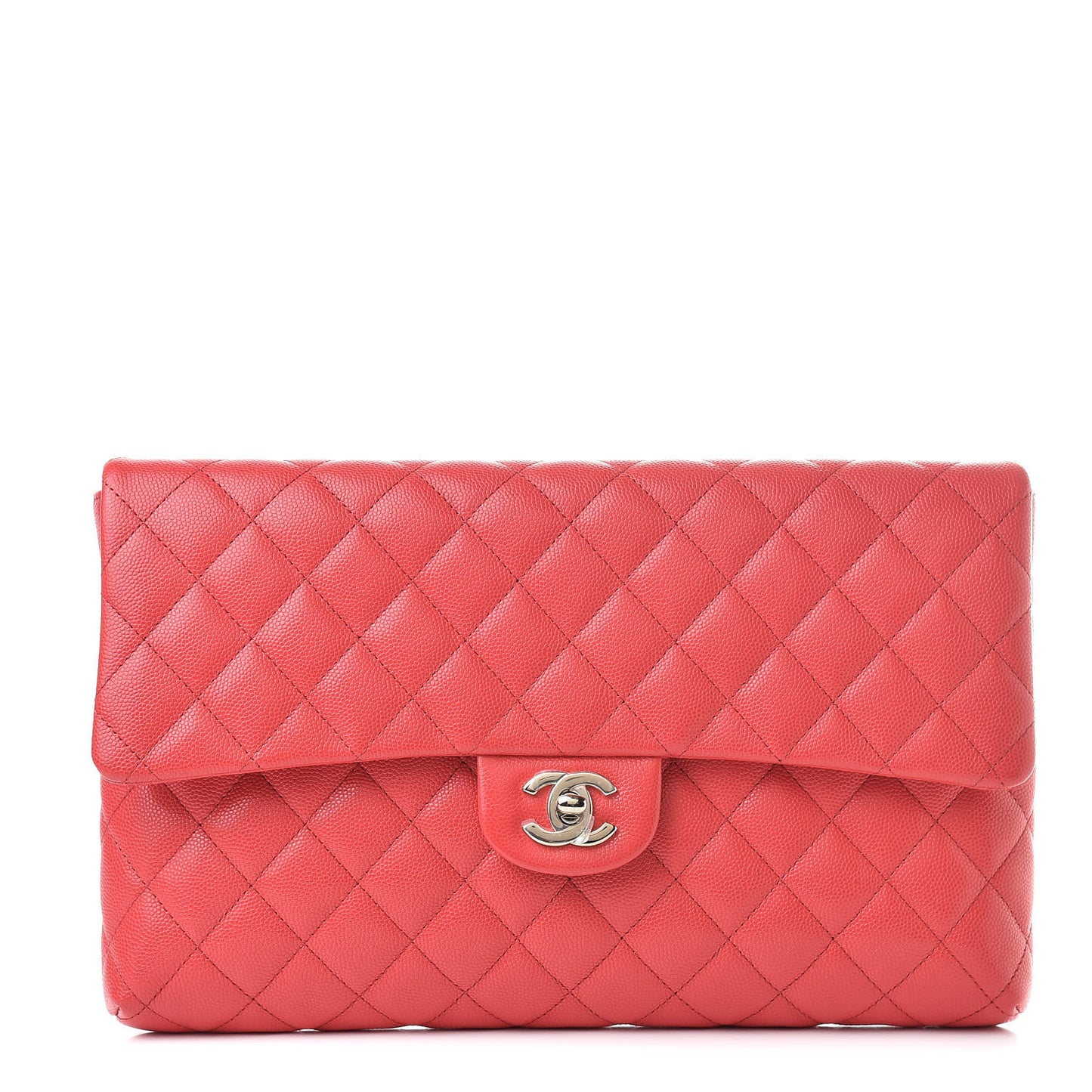 Caviar Quilted Flap Clutch Red