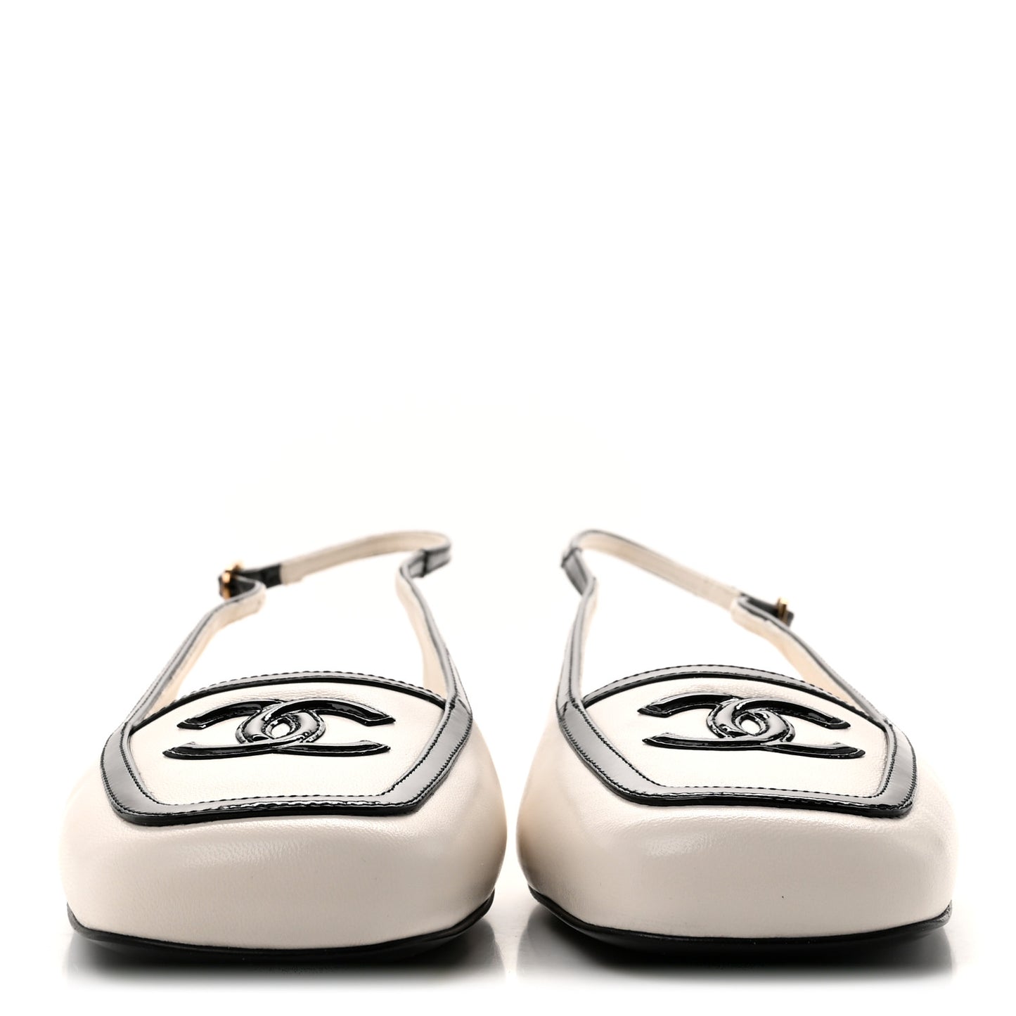 Lambskin Patent Calfskin Cap Toe CC Slingback Pumps 39 Ivory Black