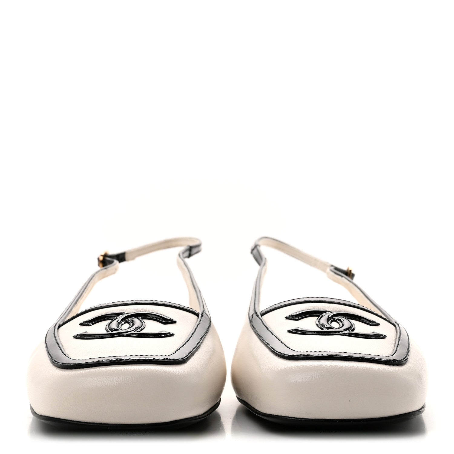 Chanel Lambskin Patent Calfskin Cap Toe CC Slingback Pumps 39 Ivory Black 2 of 9