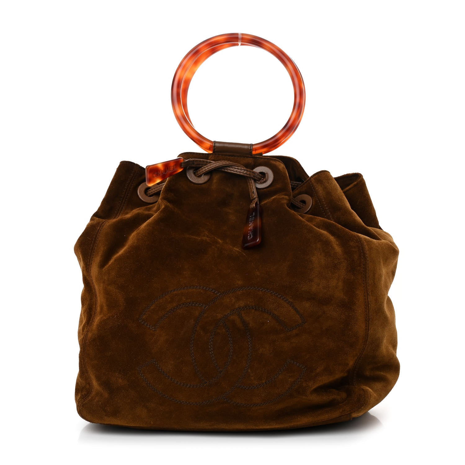 Chanel Suede Tortoise CC Drawstring Tote Brown 1 of 12