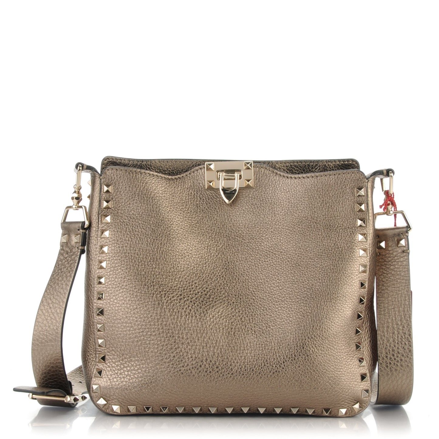 Metallic Pebbled Calfskin Small Rockstud Flip-Lock Messenger Bag Sasso