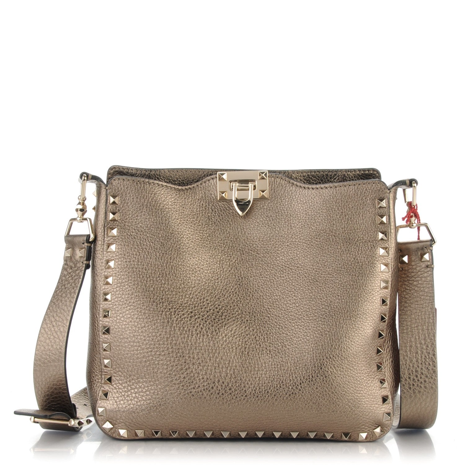 Valentino Garavani Metallic Pebbled Calfskin Small Rockstud Flip-Lock Messenger Bag Sasso 1 of 7