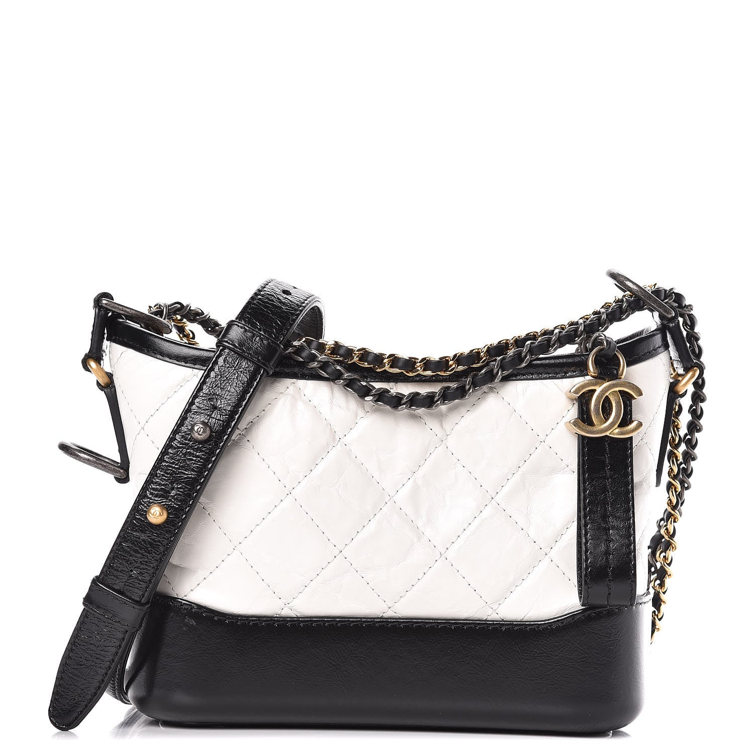 Chanel Aged Calfskin Quilted Small Gabrielle Hobo Black White 1 of 11