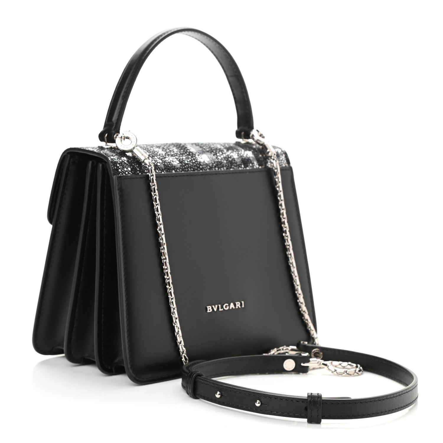 Bulgari Calfskin Galuchat Serpenti Forever Crossbody Black 3 of 7