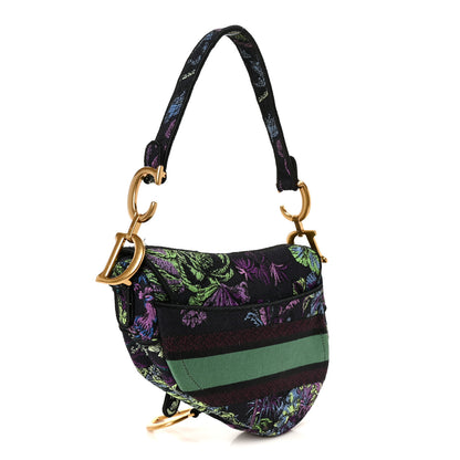 Christian Dior Canvas Embroidered Petites Fleurs Saddle Bag Black Multicolor 3 of 12