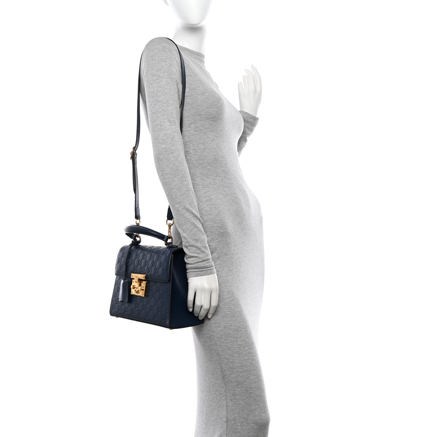 Guccissima Signature Small Padlock Top Handle Bag Blue Agata