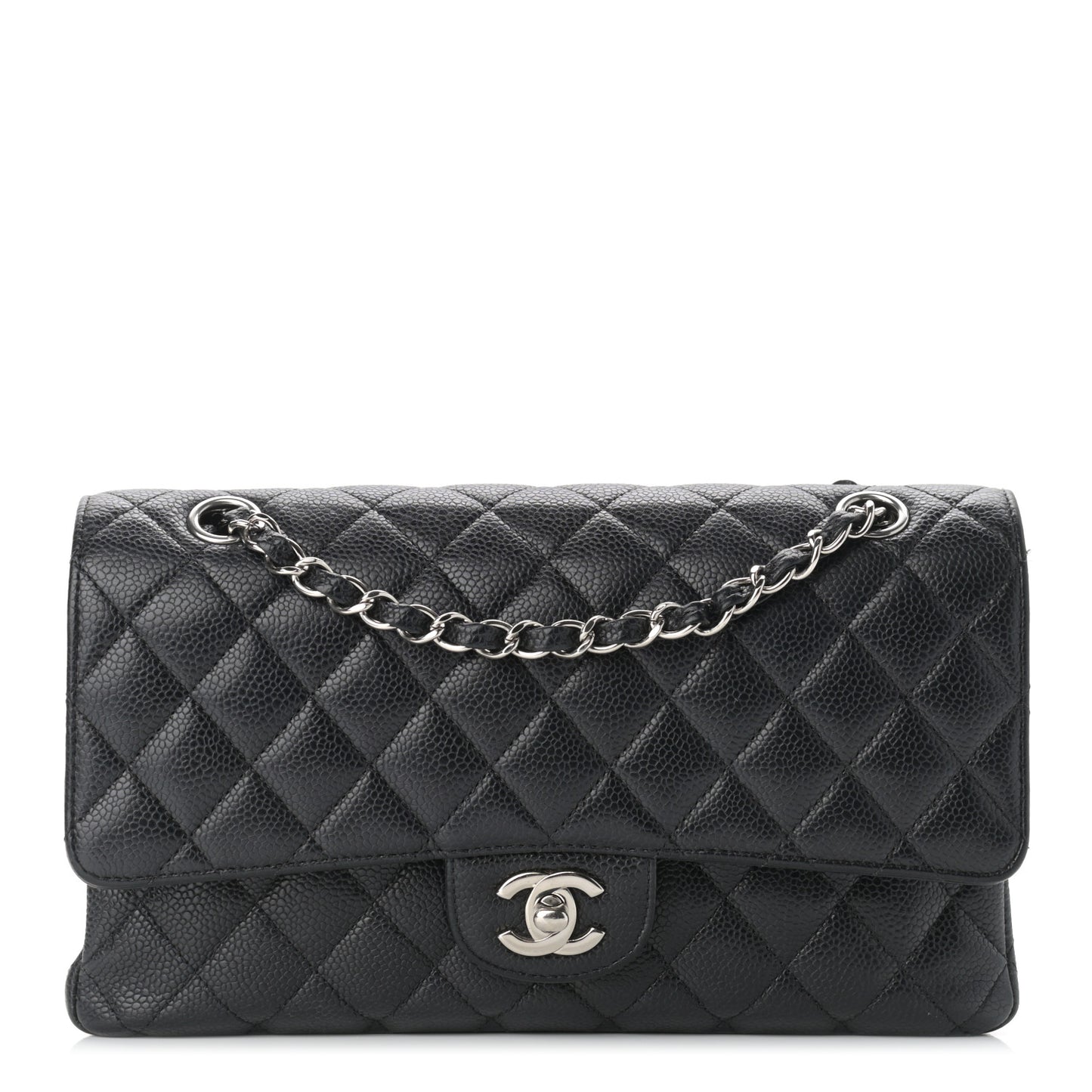 Caviar Quilted Medium Double Flap Black