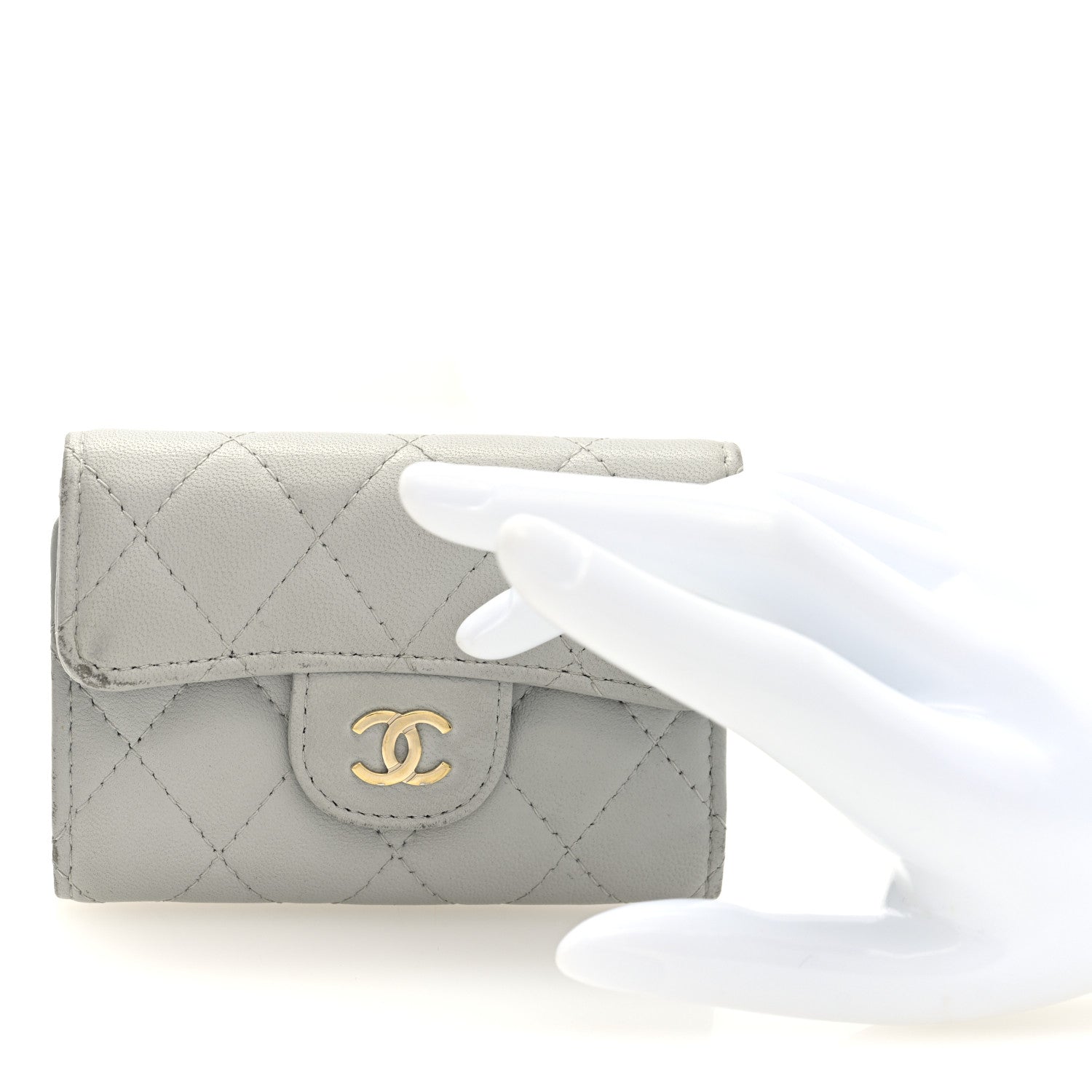 Chanel Lambskin Quilted Classic 4 Key Holder Wallet Grey 2 of 8