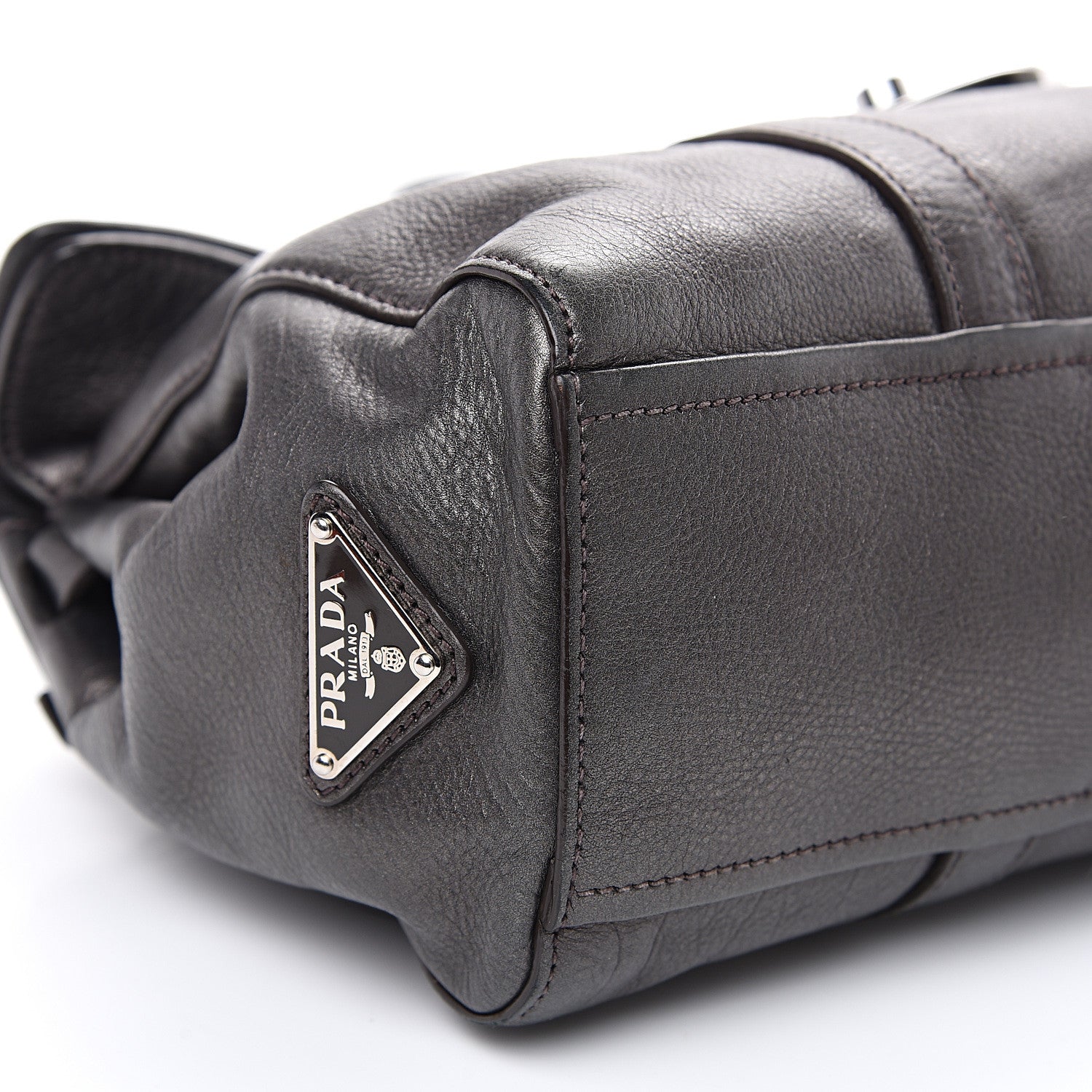 Prada Metallic Buffalo Easy A Foldover Pushlock Satchel Dark Grey 7 of 10