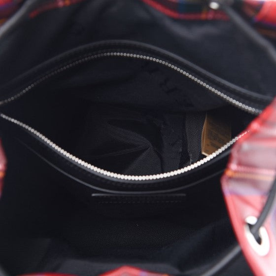 Laminated Tartan Patchwork Medium Rucksack Backpack Military Red