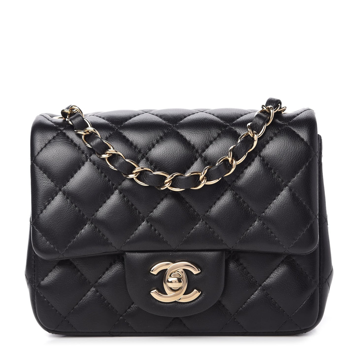 Lambskin Quilted Mini Square Flap Black