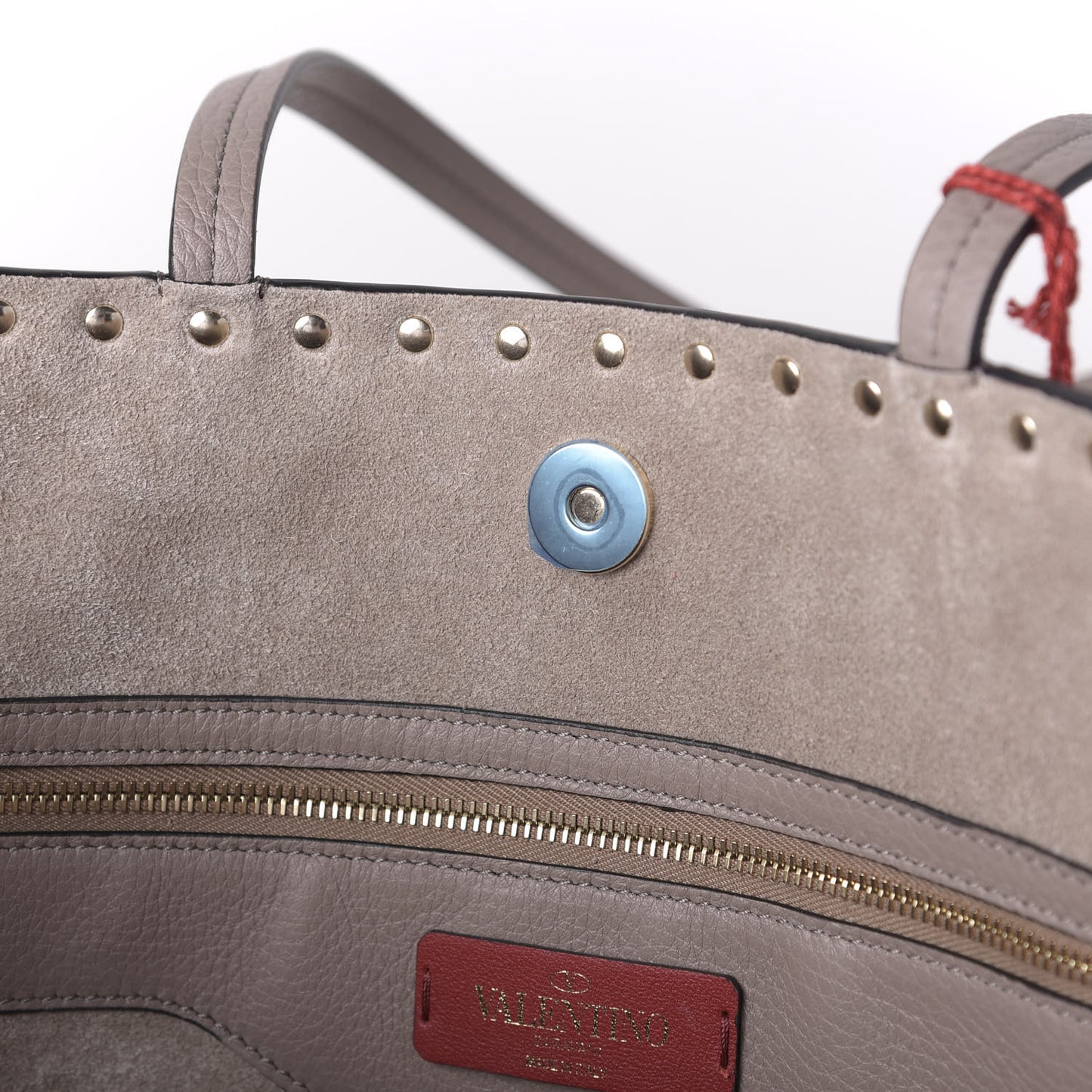 Grained Calfskin Rockstud Shoulder Tote Poudre