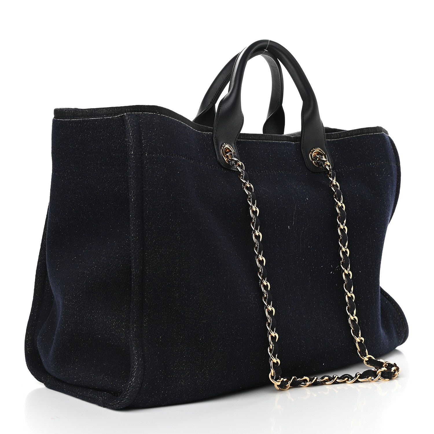 Chanel Lurex Canvas Medium Deauville Tote Navy Blue Gold 2 of 9