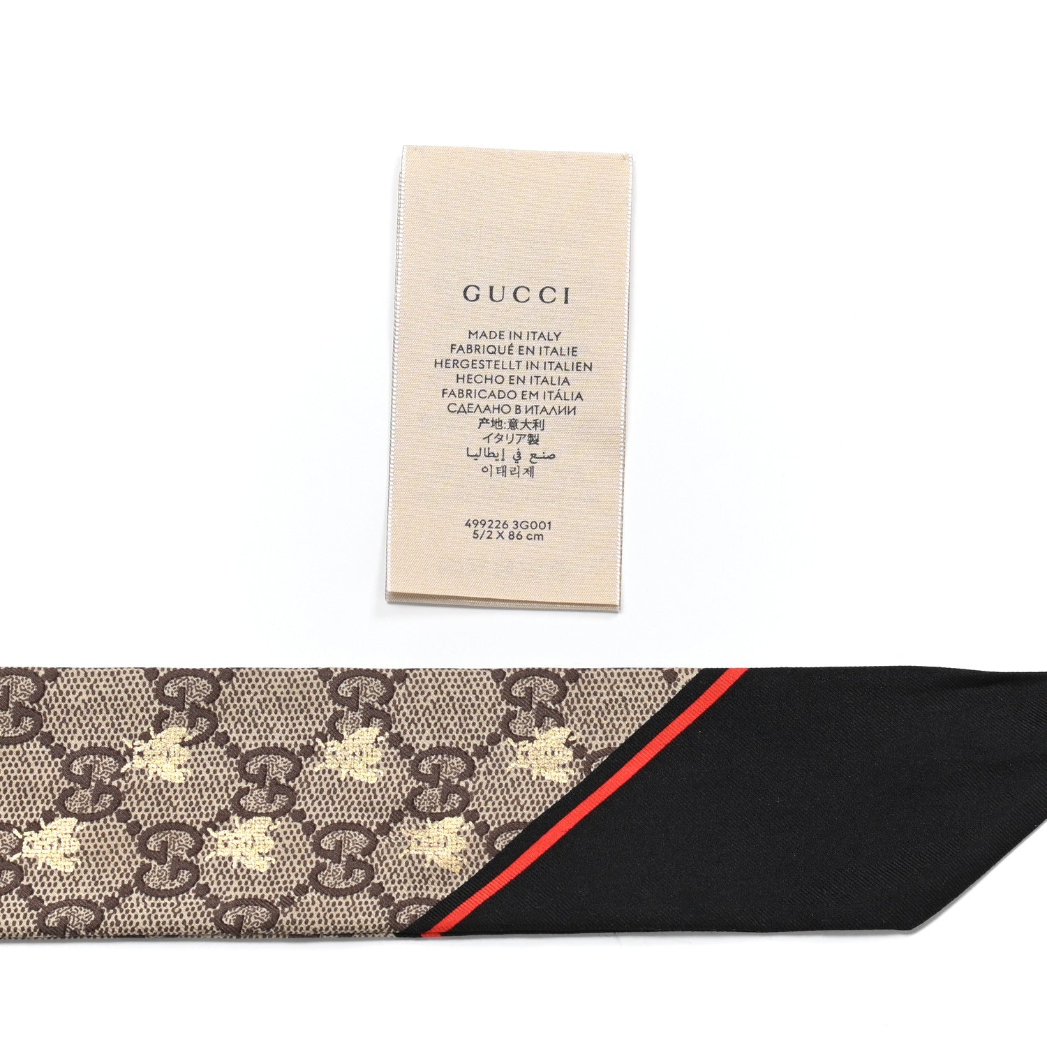 Gucci Silk Twill GG Monogram GG Bee Neck Bow Scarf Black Red 3 of 3