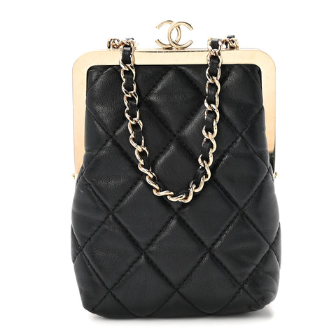 Lambskin Plexi Quilted CC Evening Clutch With Chain Black