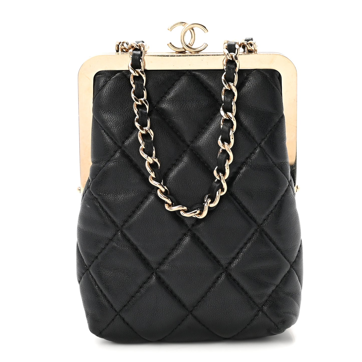 Lambskin Plexi Quilted CC Evening Clutch With Chain Black