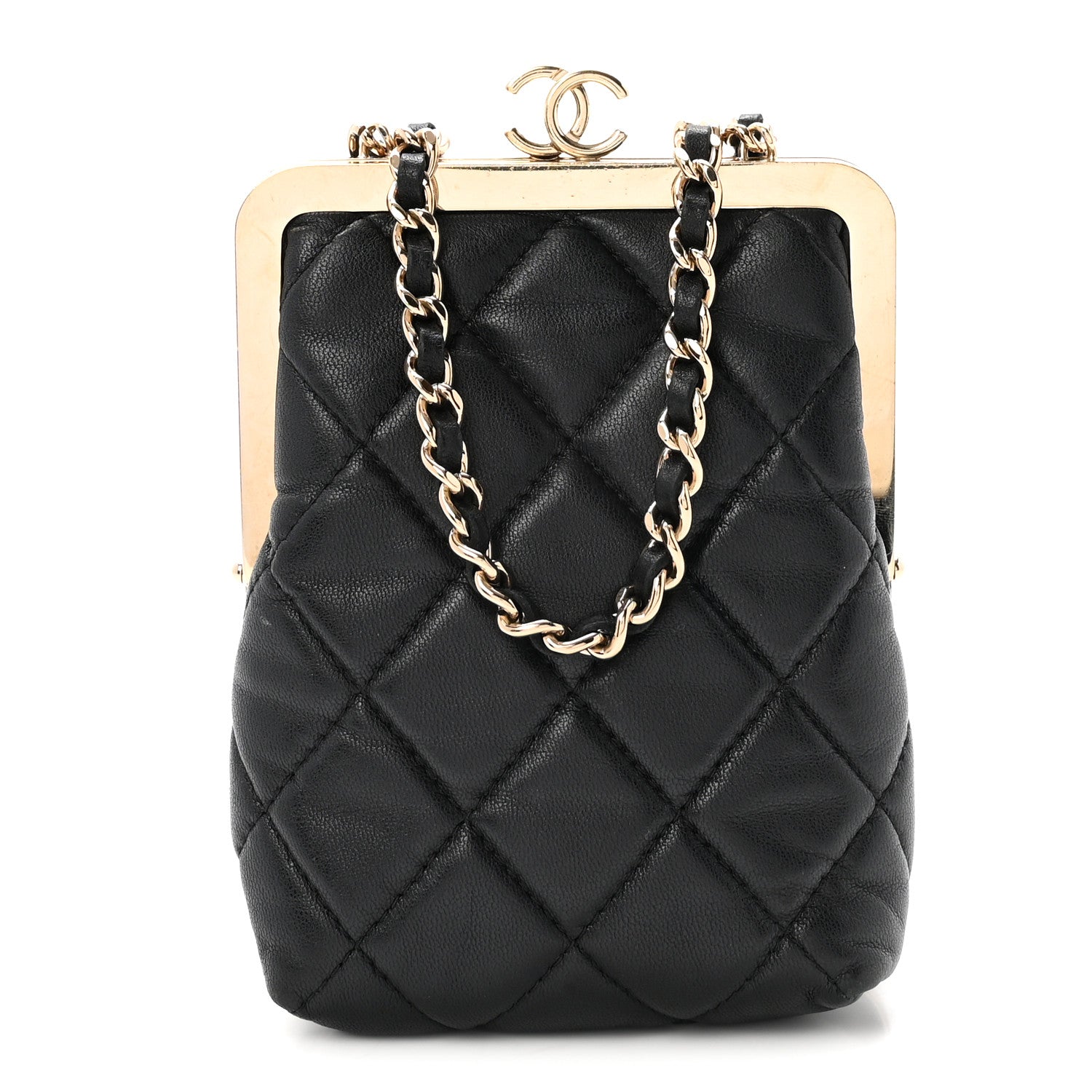 Chanel Lambskin Plexi Quilted CC Evening Clutch With Chain Black 1 of 10