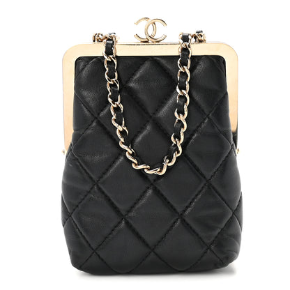 Chanel Lambskin Plexi Quilted CC Evening Clutch With Chain Black 1 of 10