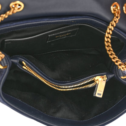Saint Laurent Suede Calfskin Y Quilted Monogram Small Loulou Chain Satchel Deep Marine 5 of 11