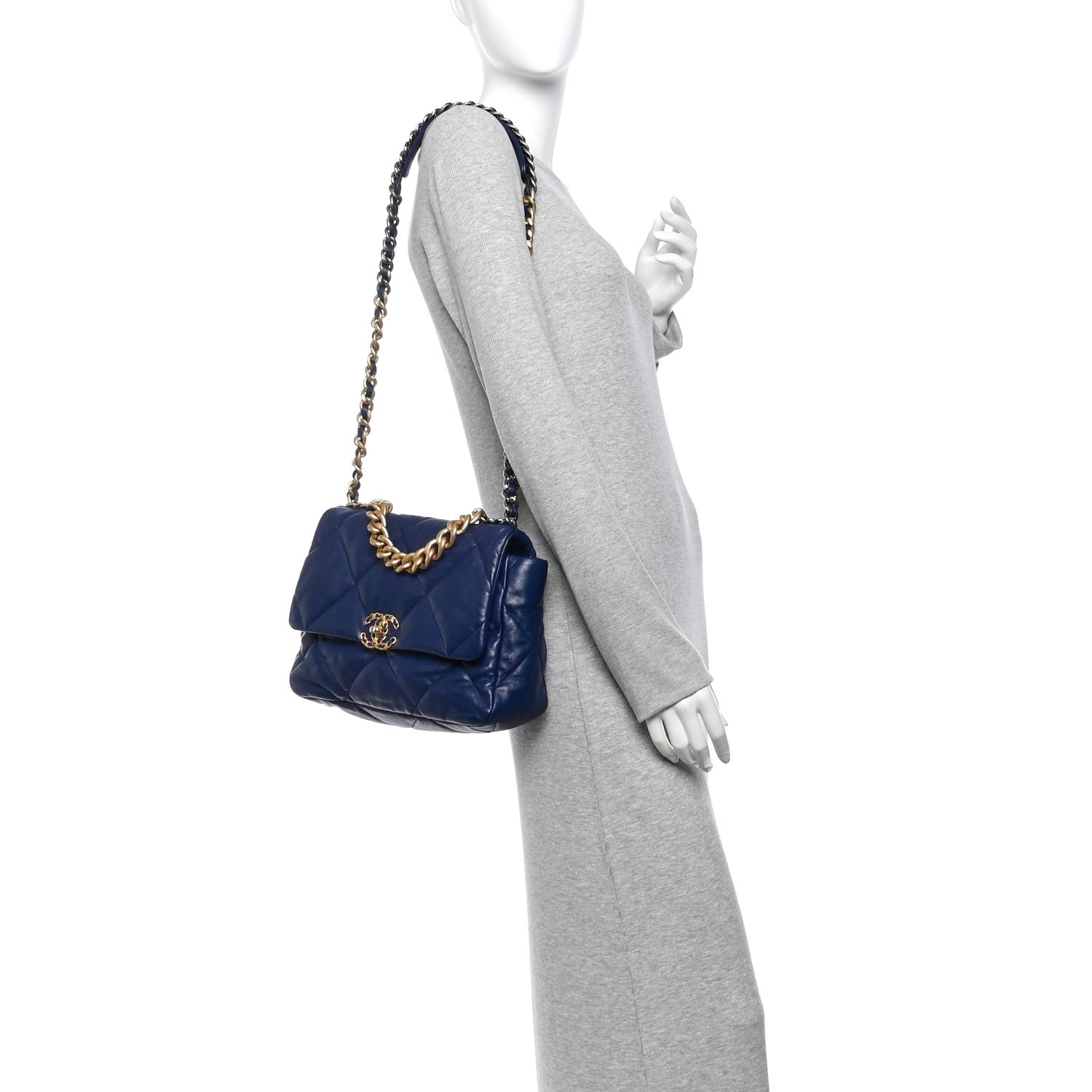 Chanel Goatskin Quilted Large Chanel 19 Flap Dark Blue 2 of 10