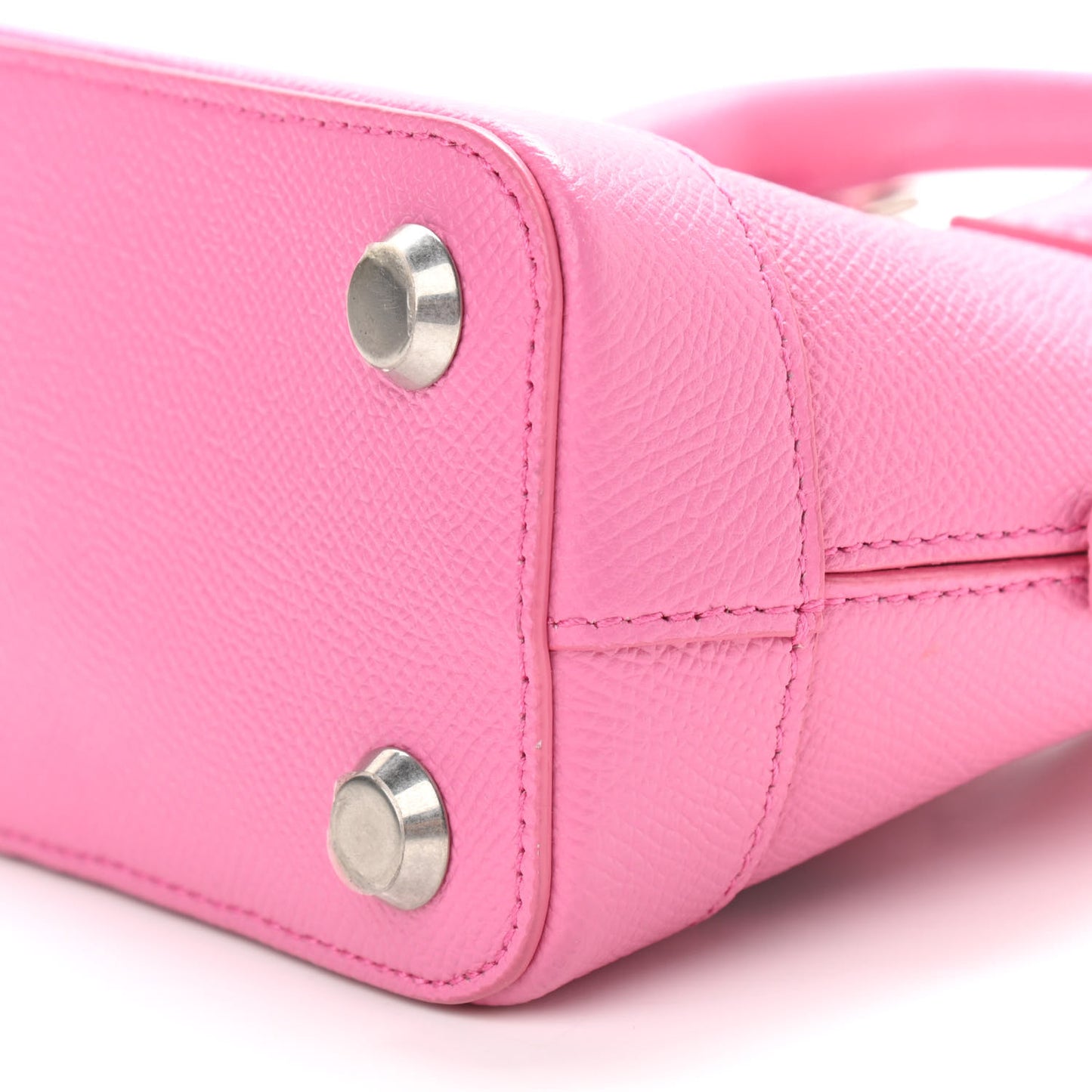 Signature Grained Calfskin Logo XXS Ville Top Handle Bag Rose Bubblegum Black