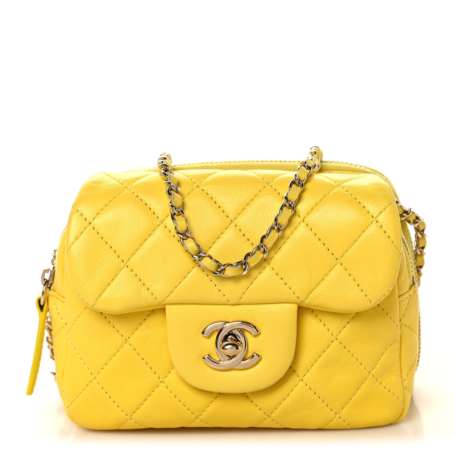 Lambskin Quilted New Mini Flap Yellow