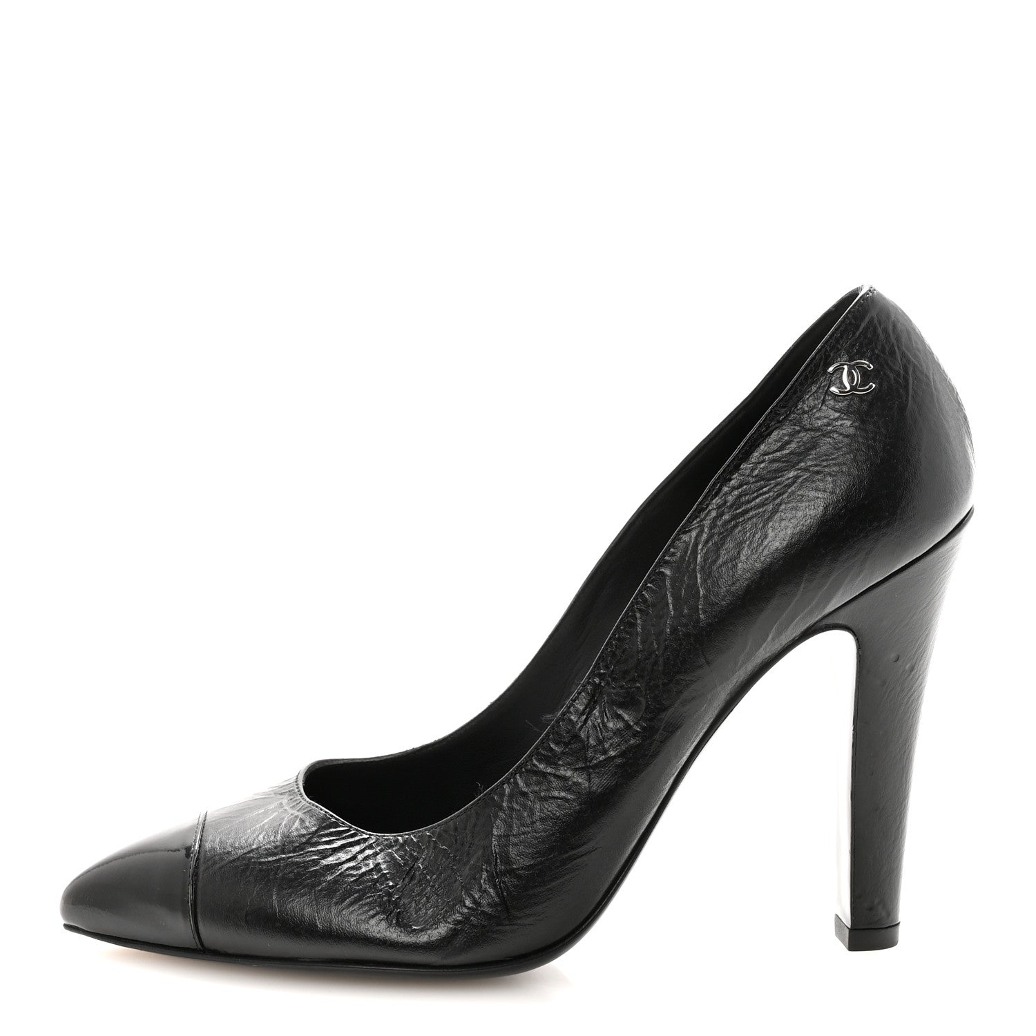 Chanel Crumpled Calfskin Cap Toe Pumps 39 Black 1 of 9